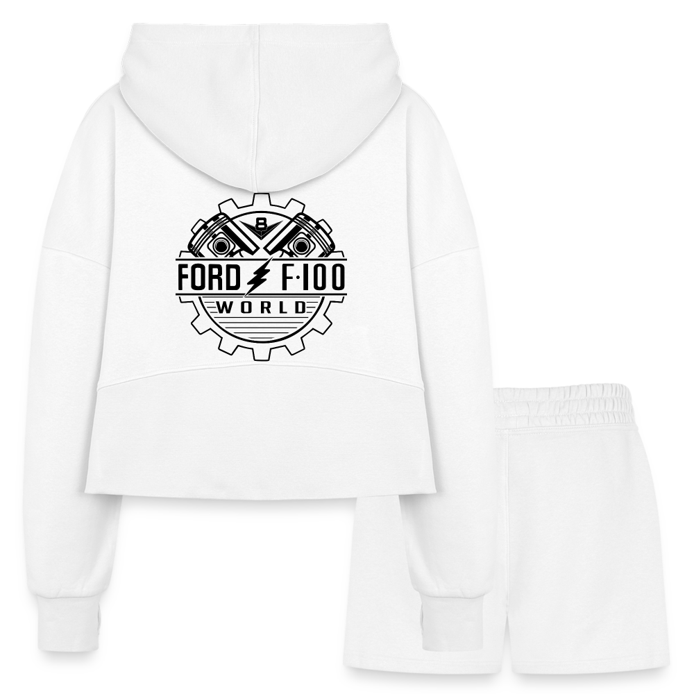 Women’s Cropped Hoodie & Jogger Short Set - white