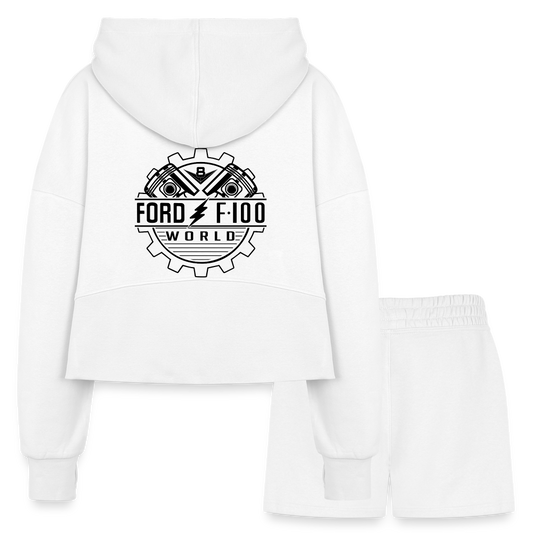 Women’s Cropped Hoodie & Jogger Short Set - white