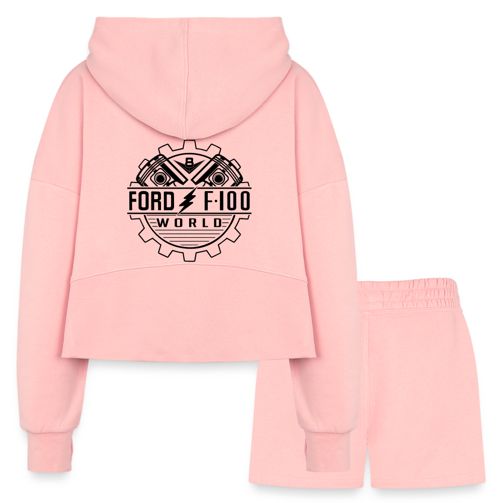 Women’s Cropped Hoodie & Jogger Short Set - light pink