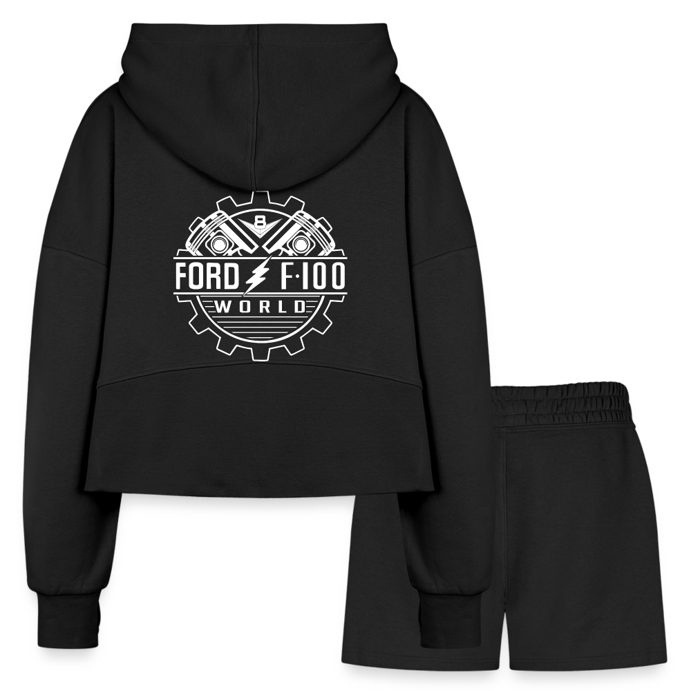 Women’s Cropped Hoodie & Jogger Short Set - black